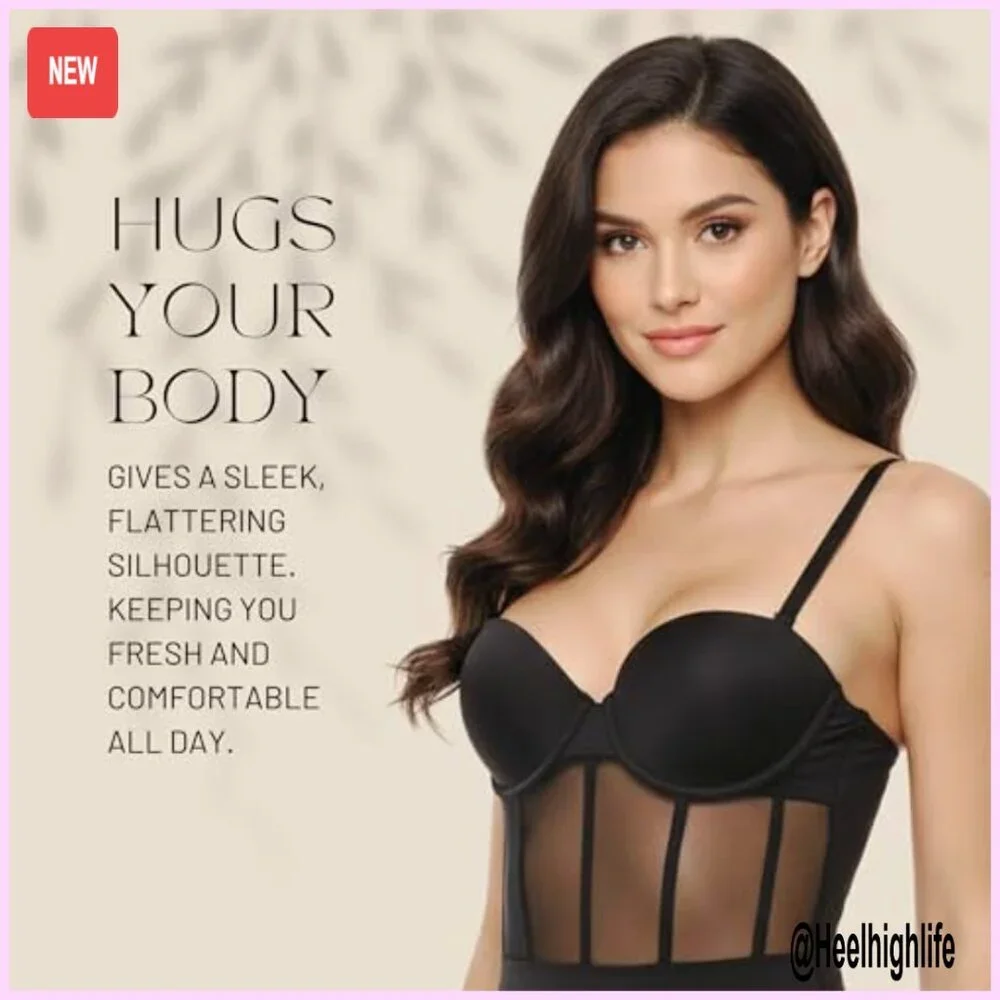 Women's Mesh Panel Bodysuit Underwire Cups Seamless Shapewear